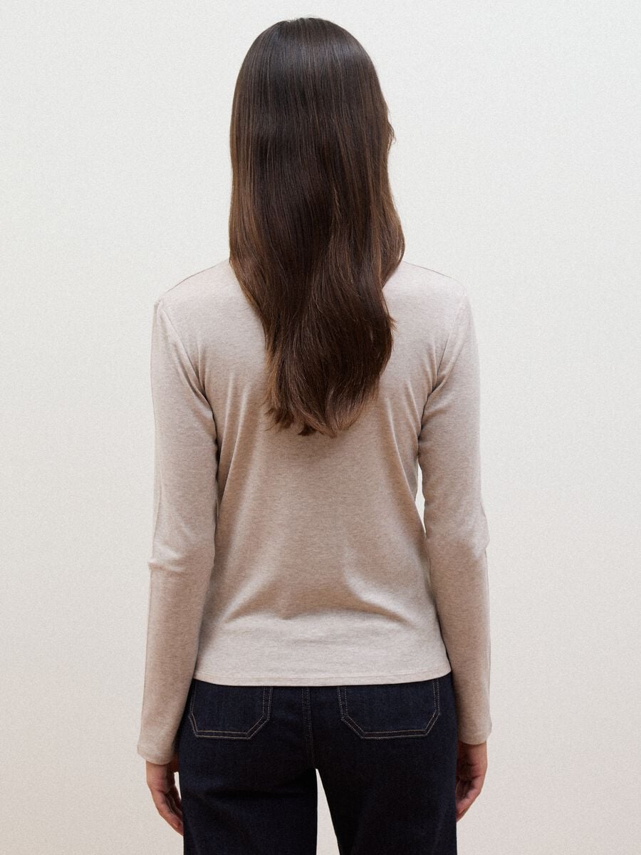 Beige lyocell and stretch wool mock-neck T-shirt, regular fit_2