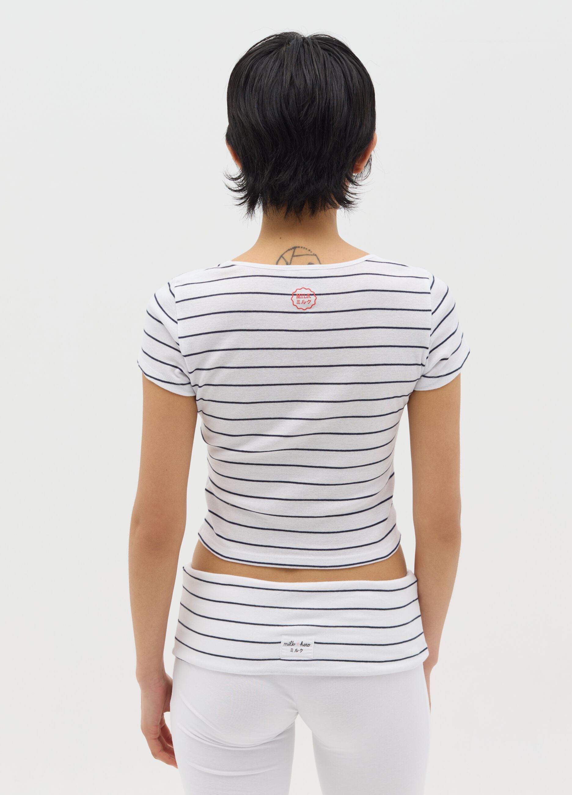 Fitted T-shirt in cotton with white and blue stripes