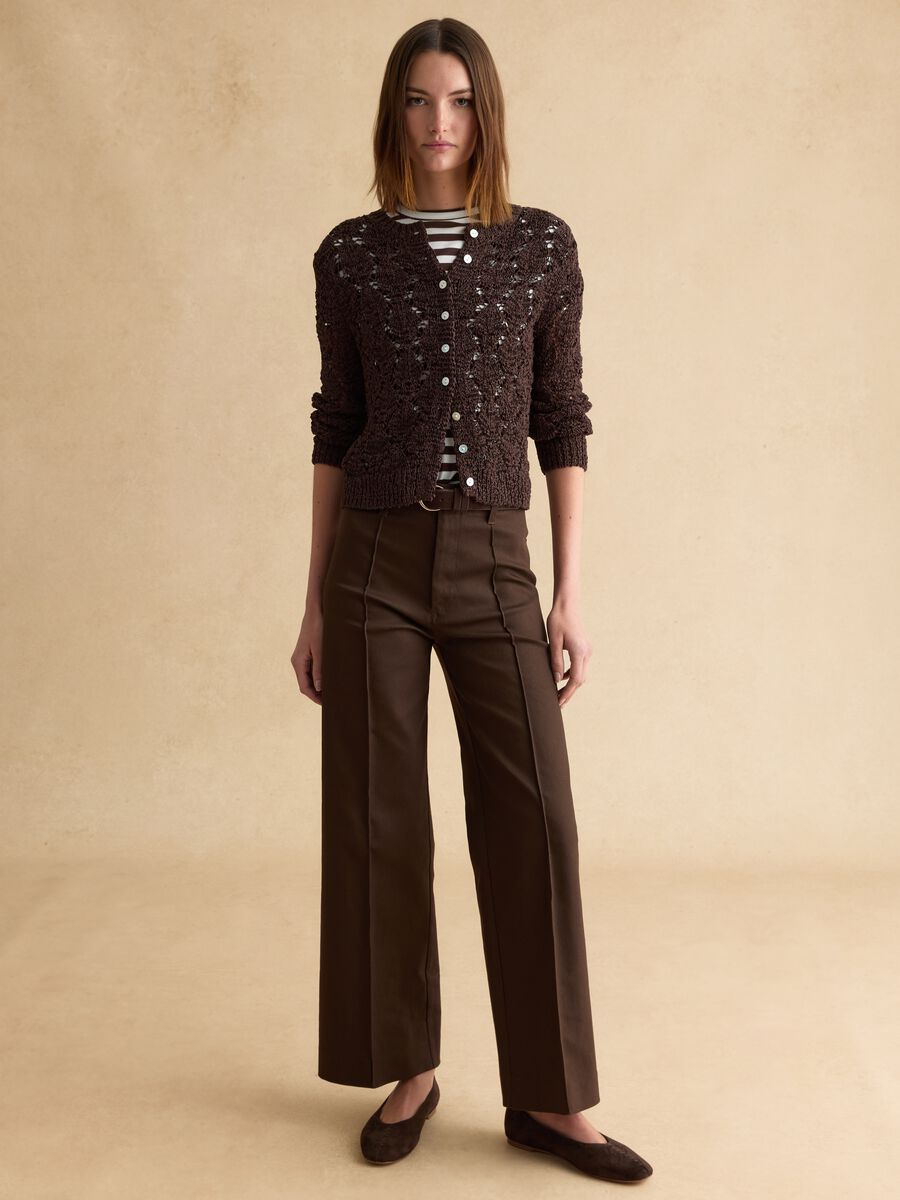 Cardigan in misto cotone marrone regular fit con lavorazione a maglia_2
