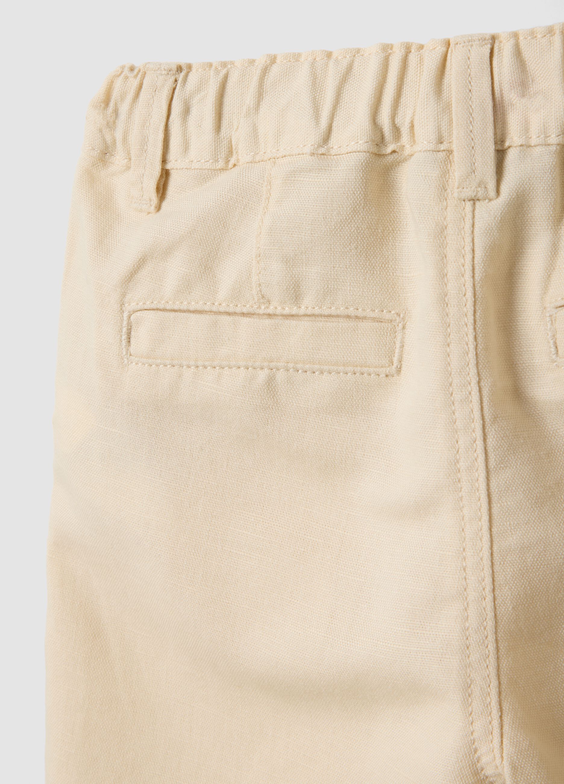 Beige linen and cotton blend shorts for baby boys, regular fit