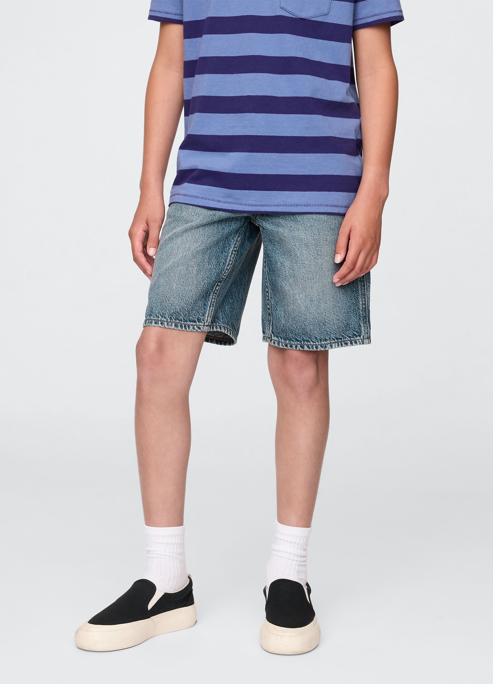 Washed Denim Bermuda Shorts with Pockets