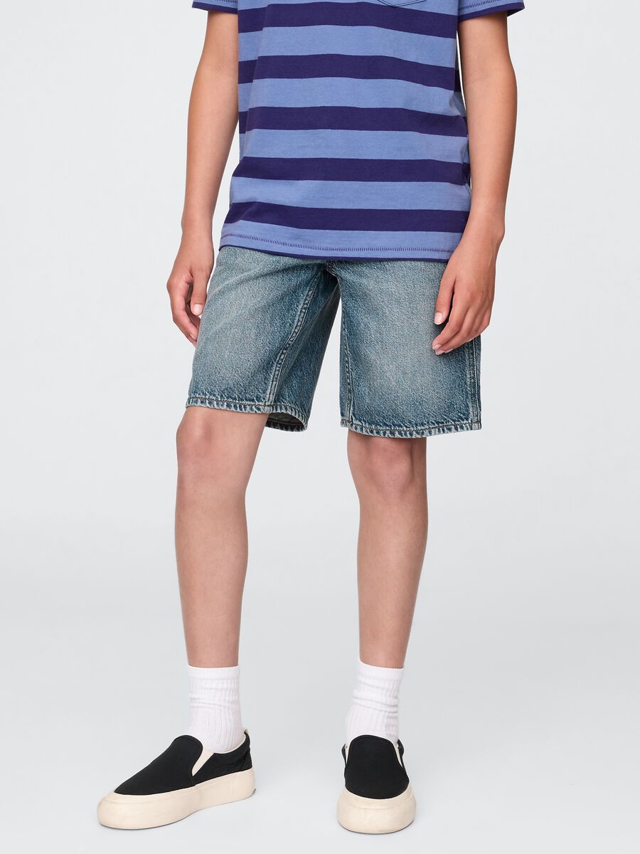 Washed Denim Bermuda Shorts with Pockets_1