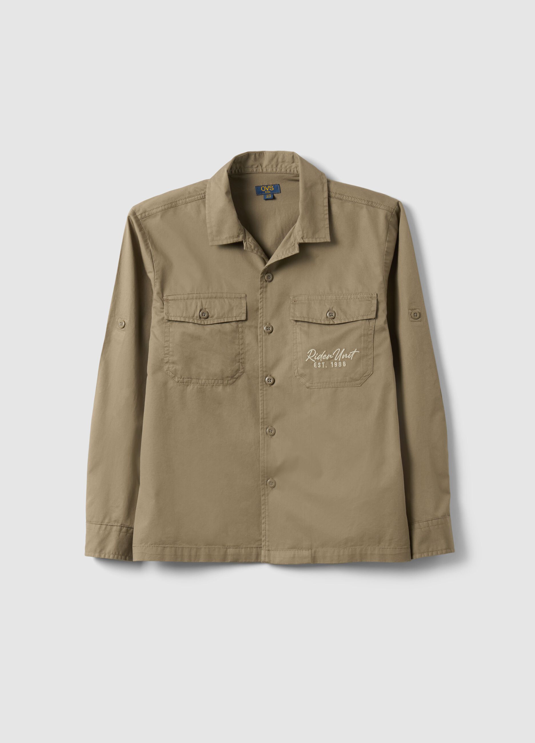 Boys' oversized fit beige pure cotton shirt