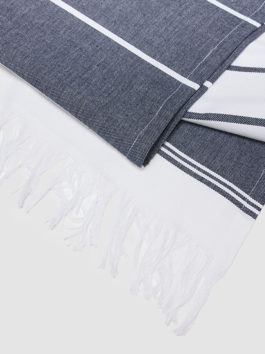 Blue and white pure cotton beach towel with fringes_1