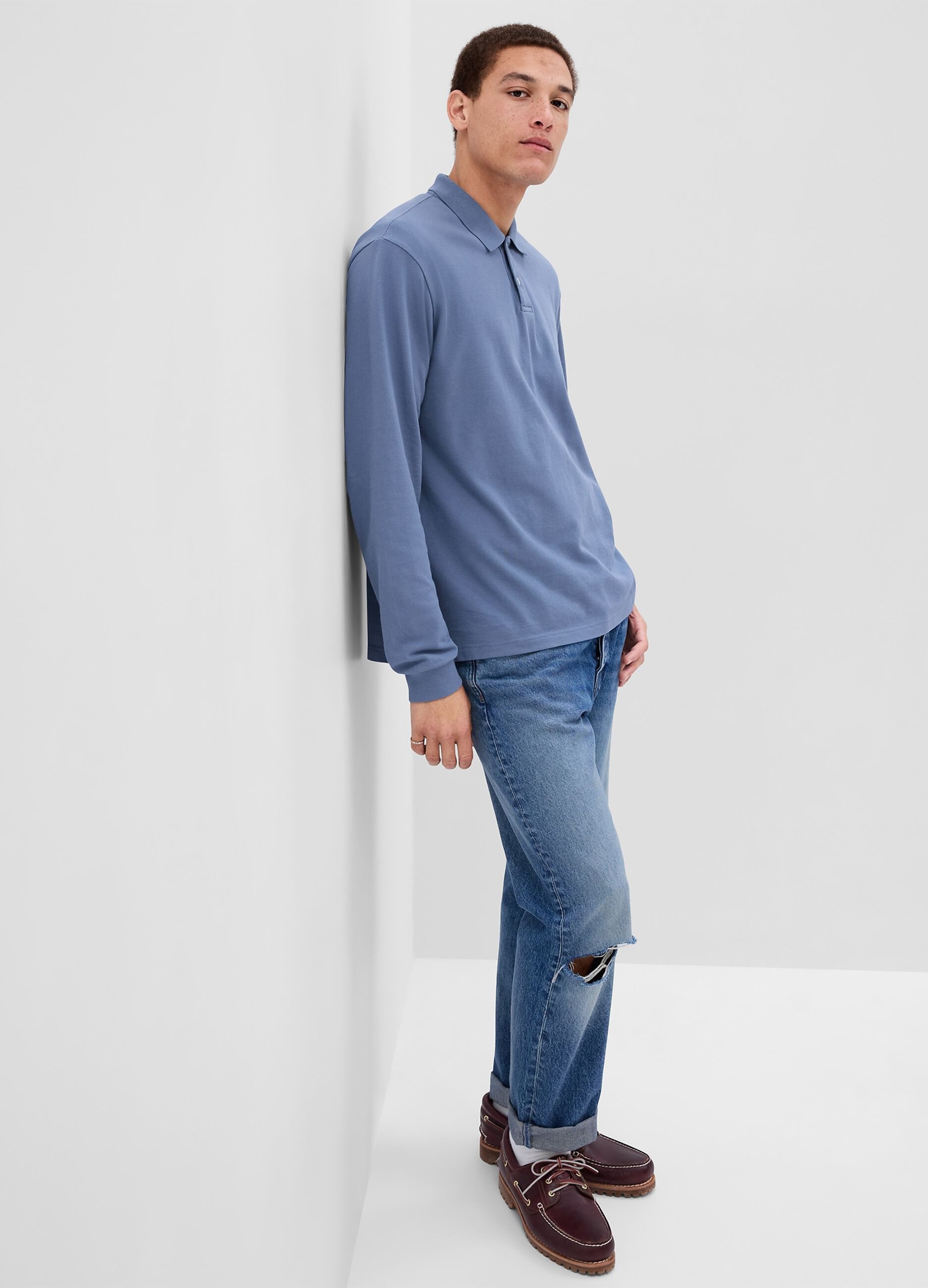 Long-sleeve polo shirt in cotton pique