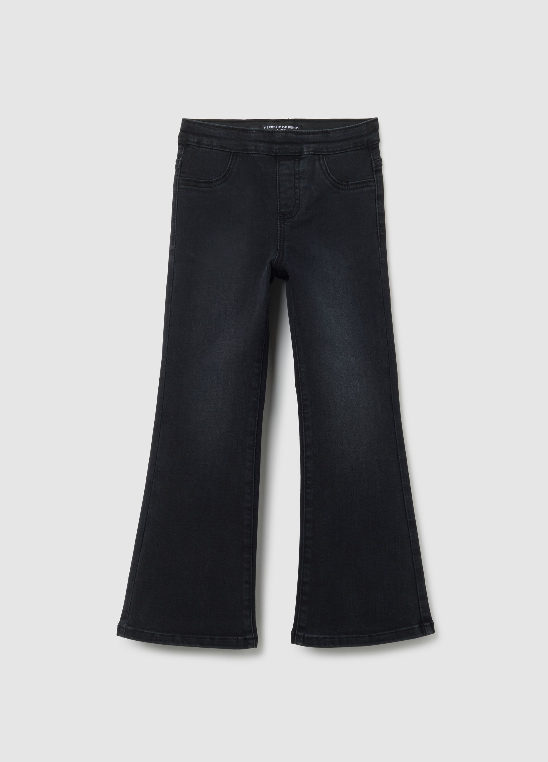 Jeggings da bambina in denim nero flare