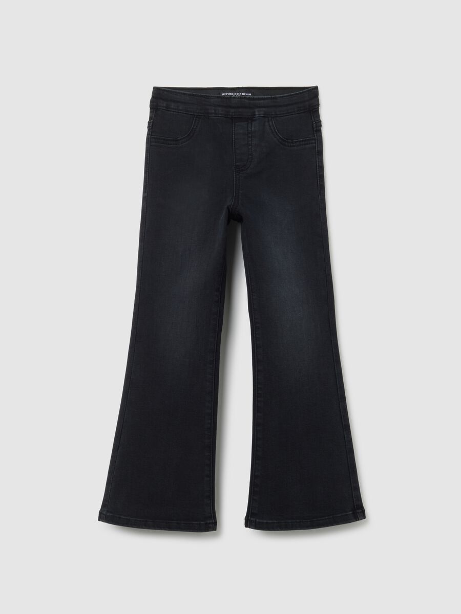 Jeggings da bambina in denim nero flare_0