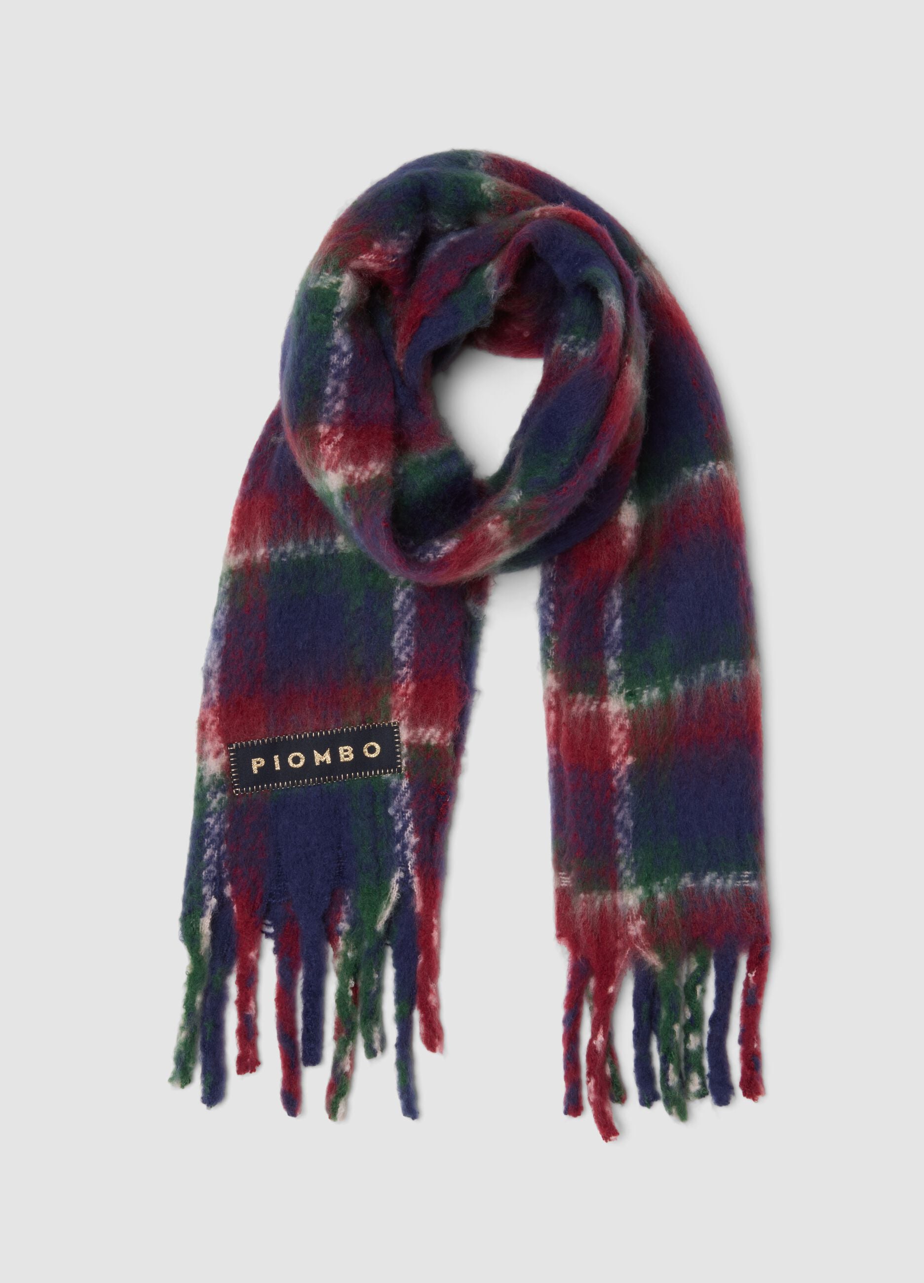 Sciarpa multicolor a quadri con frange