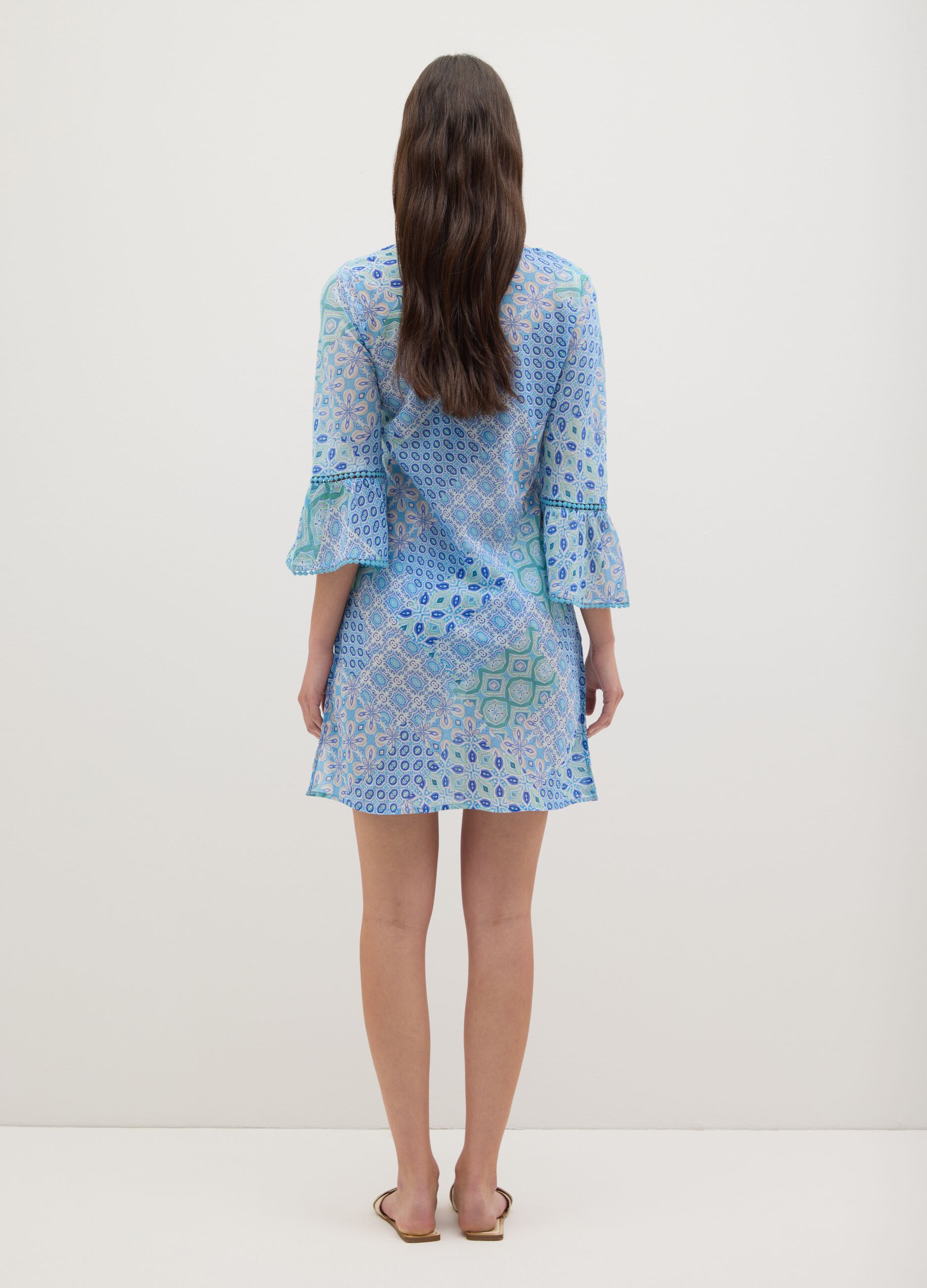 Women's Short Dress in Multicoloured Pure Cotton