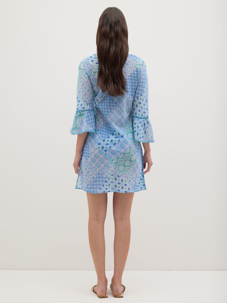 Women's Short Dress in Multicoloured Pure Cotton_3