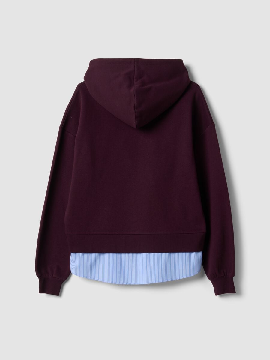 Purple cotton-blend hoodie with faux shirt hem_2