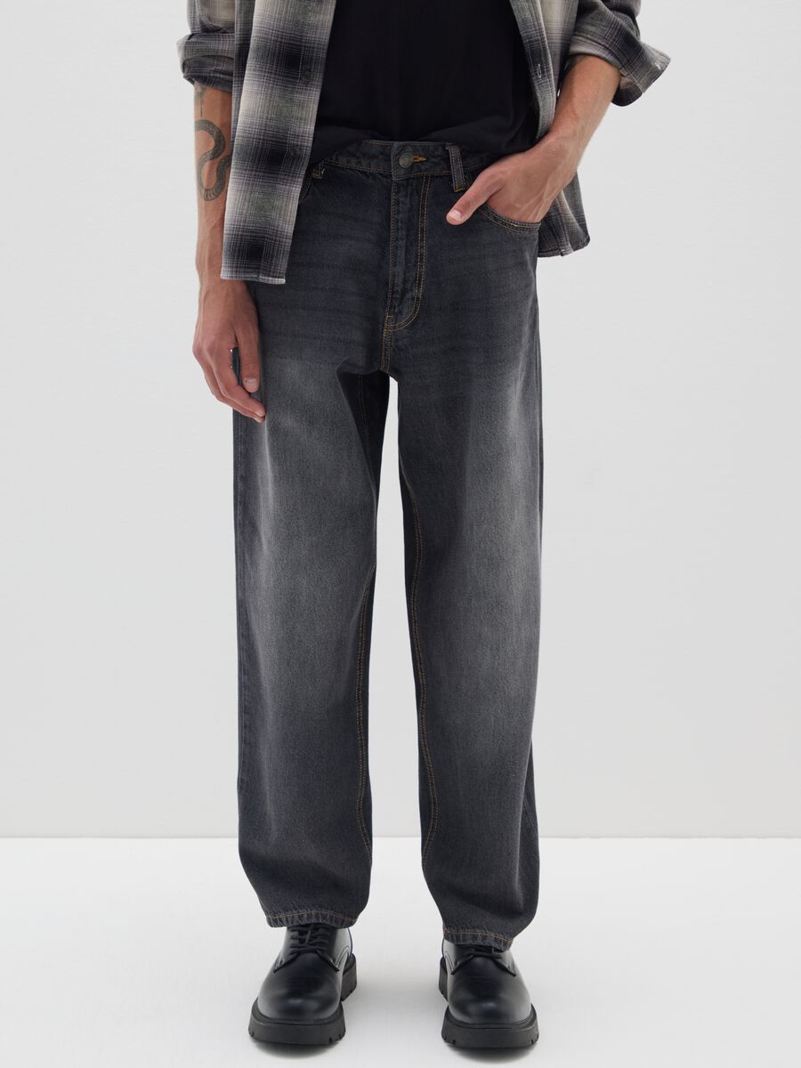 Jeans baggy grigio in cotone_1