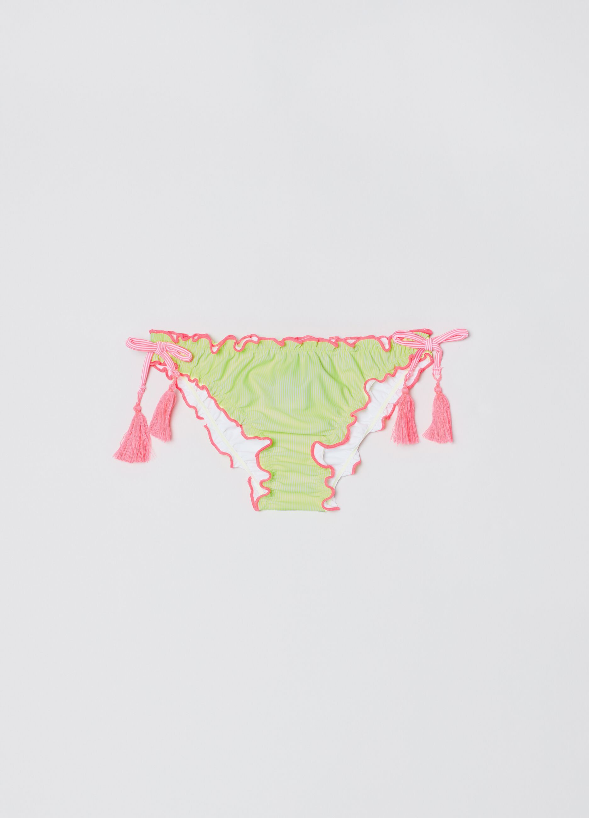 Costume slip a righe con nappine_0