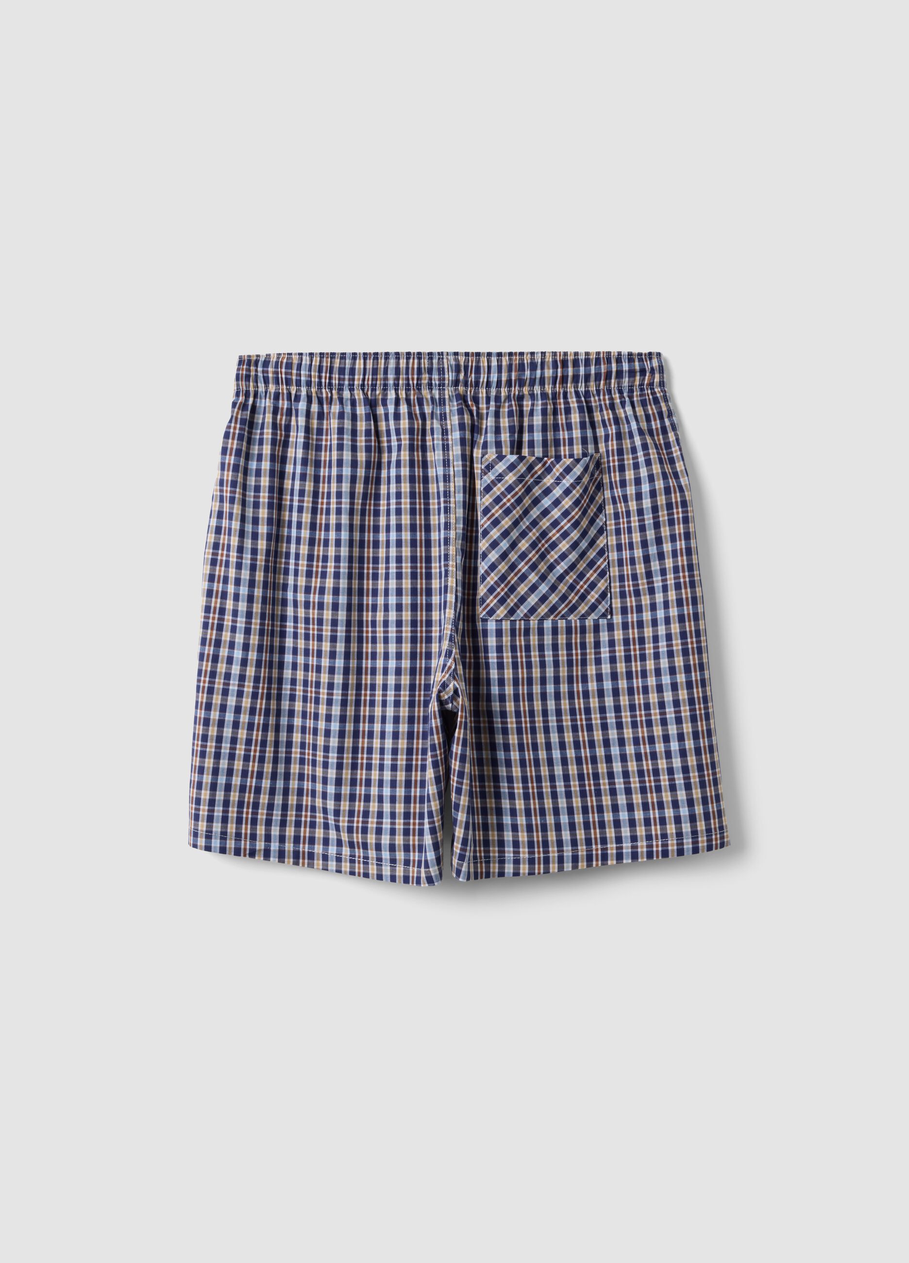 Blue organic cotton checked pyjama shorts