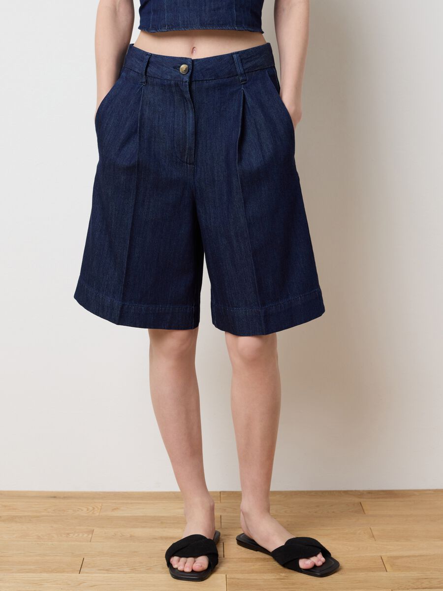 Women's Bermuda shorts in pure blue cotton regular fit_2