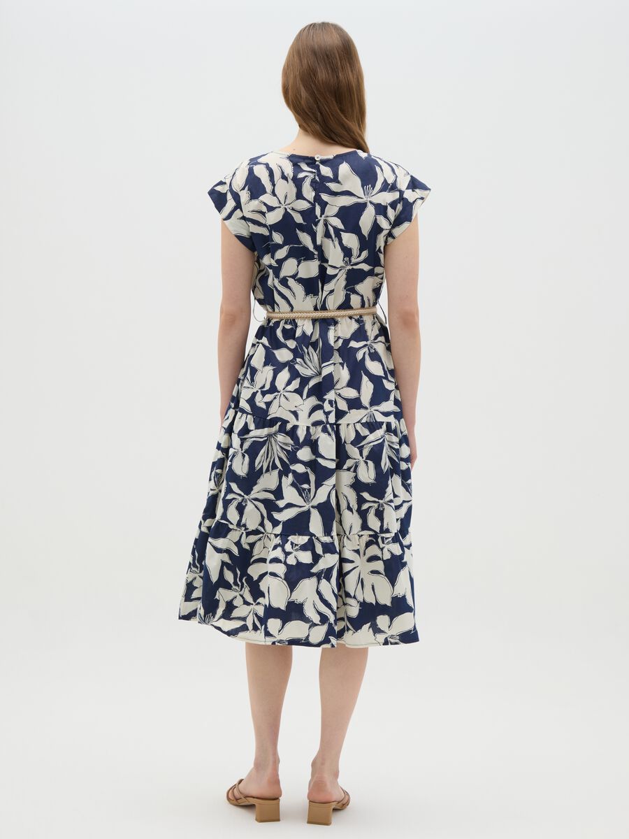 Women's long cotton dress with stretch multicolour regular fit and belt_3