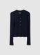 Slim Fit Ribbed Blue Cardigan with Polo Collar_4