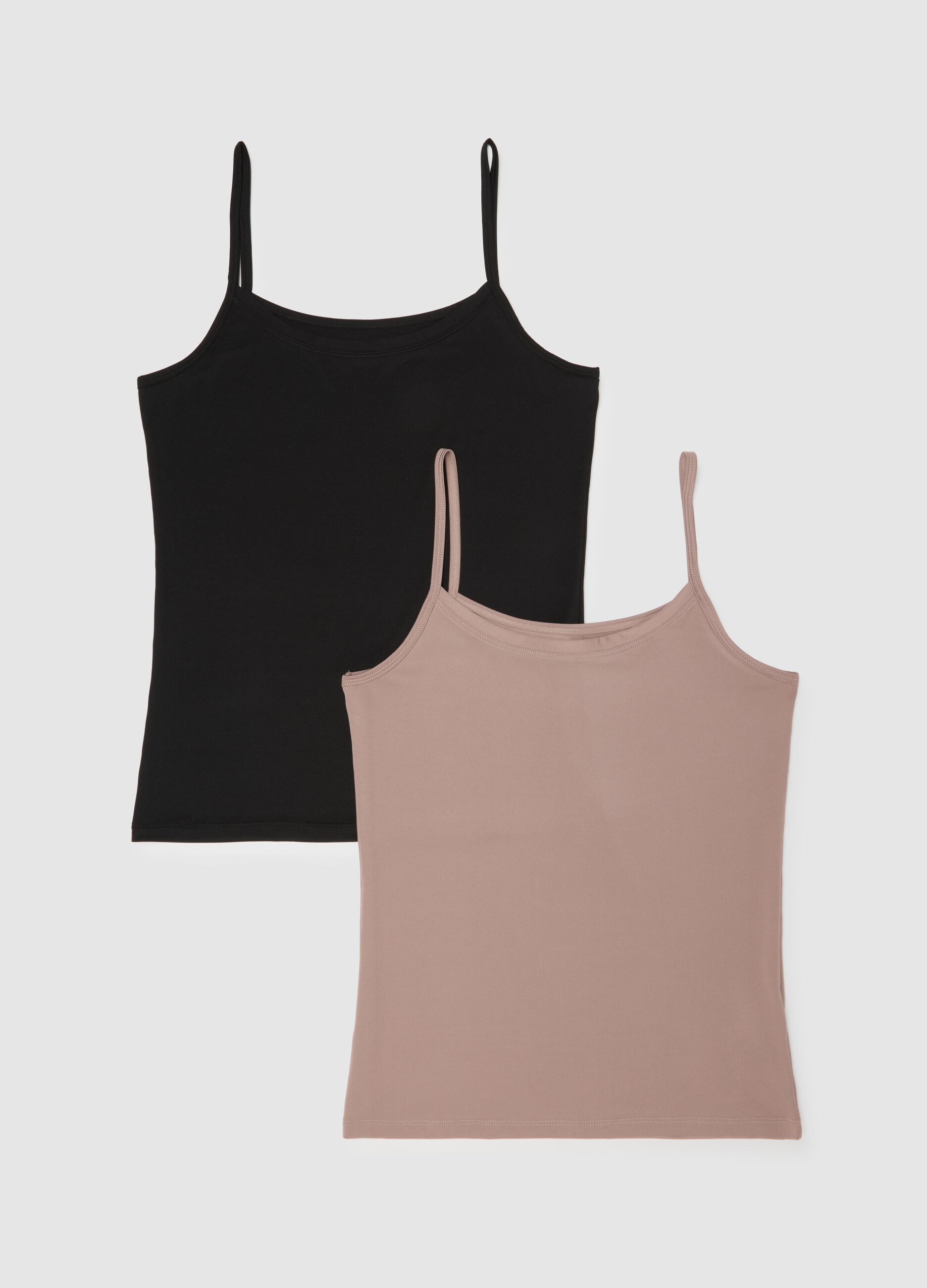 Black and pink stretch fabric vest top twin-pack