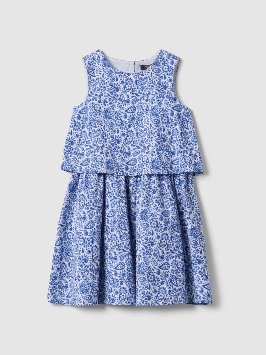 Blue pure cotton mini dress with floral print_0