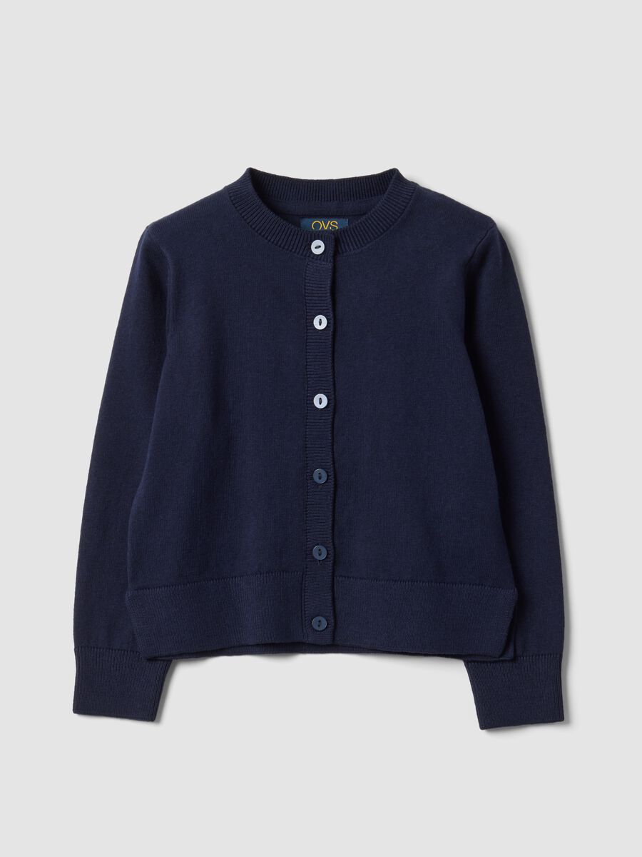 Cardigan blu in misto cotone a girocollo regular fit per bambina_0