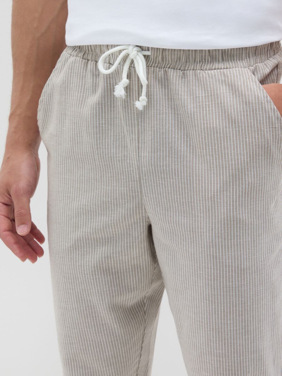Men's pure cotton beige trousers regular fit with drawstring_2
