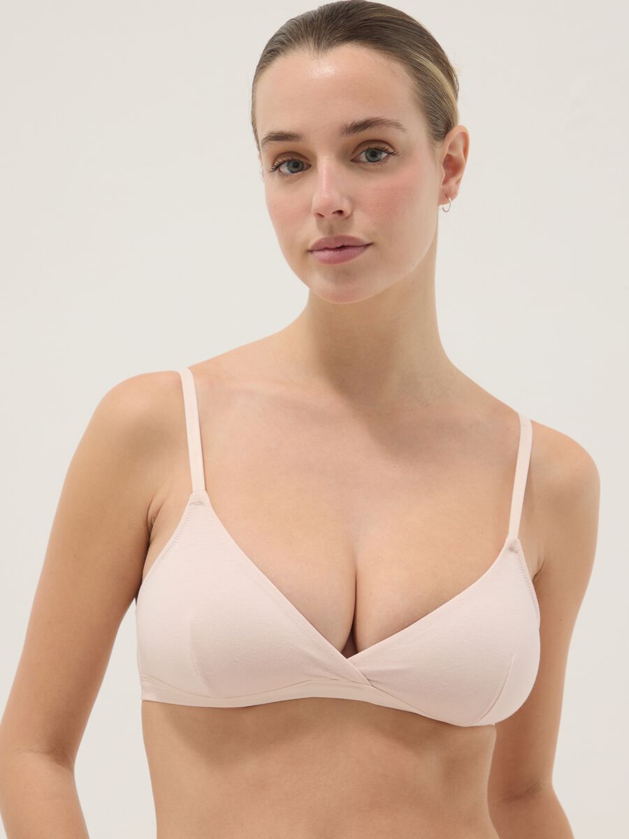Reggiseno in cotone elasticizzato rosa con spalline sottili_0