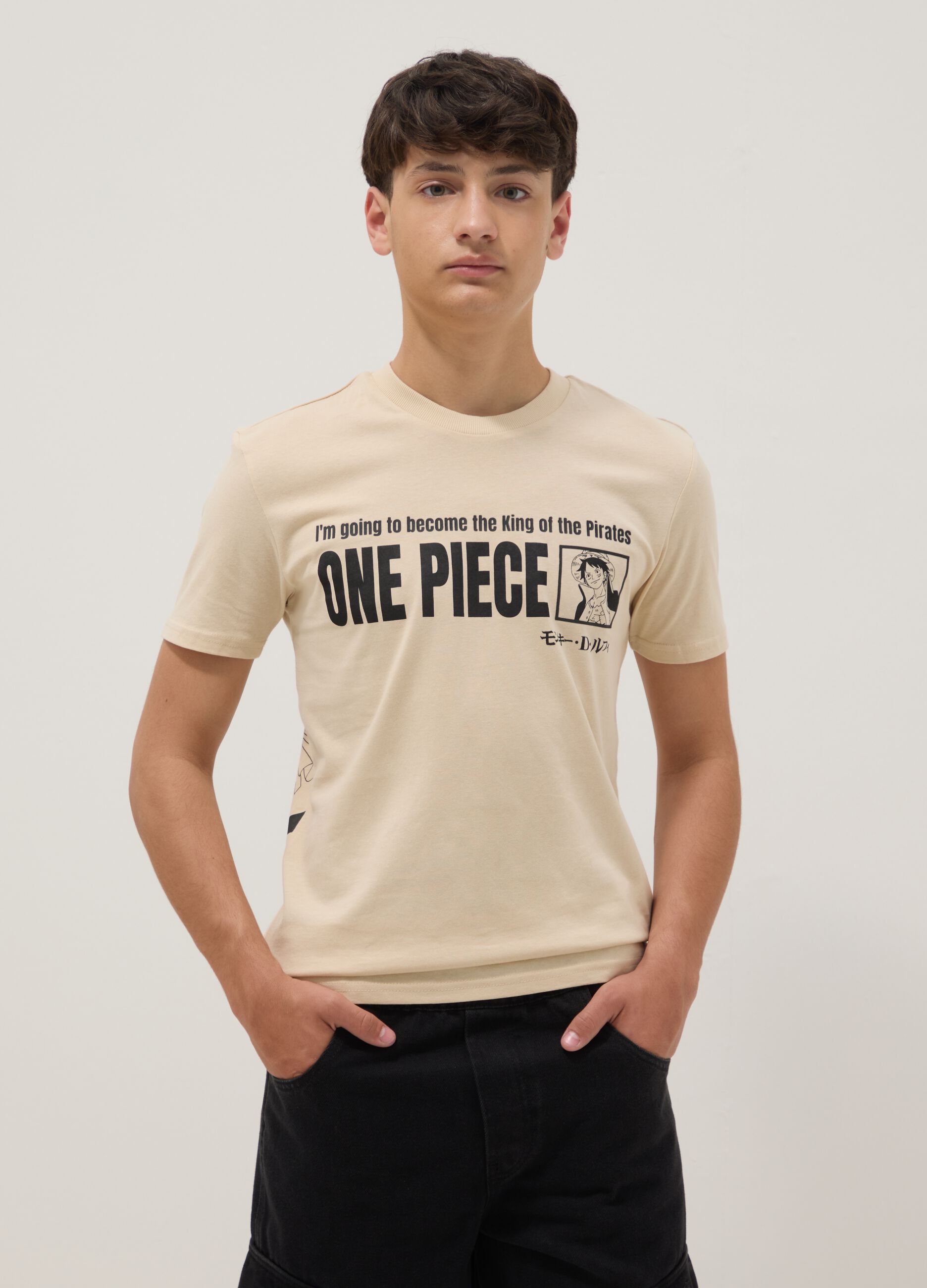 Beige pure cotton short-sleeve T-shirt