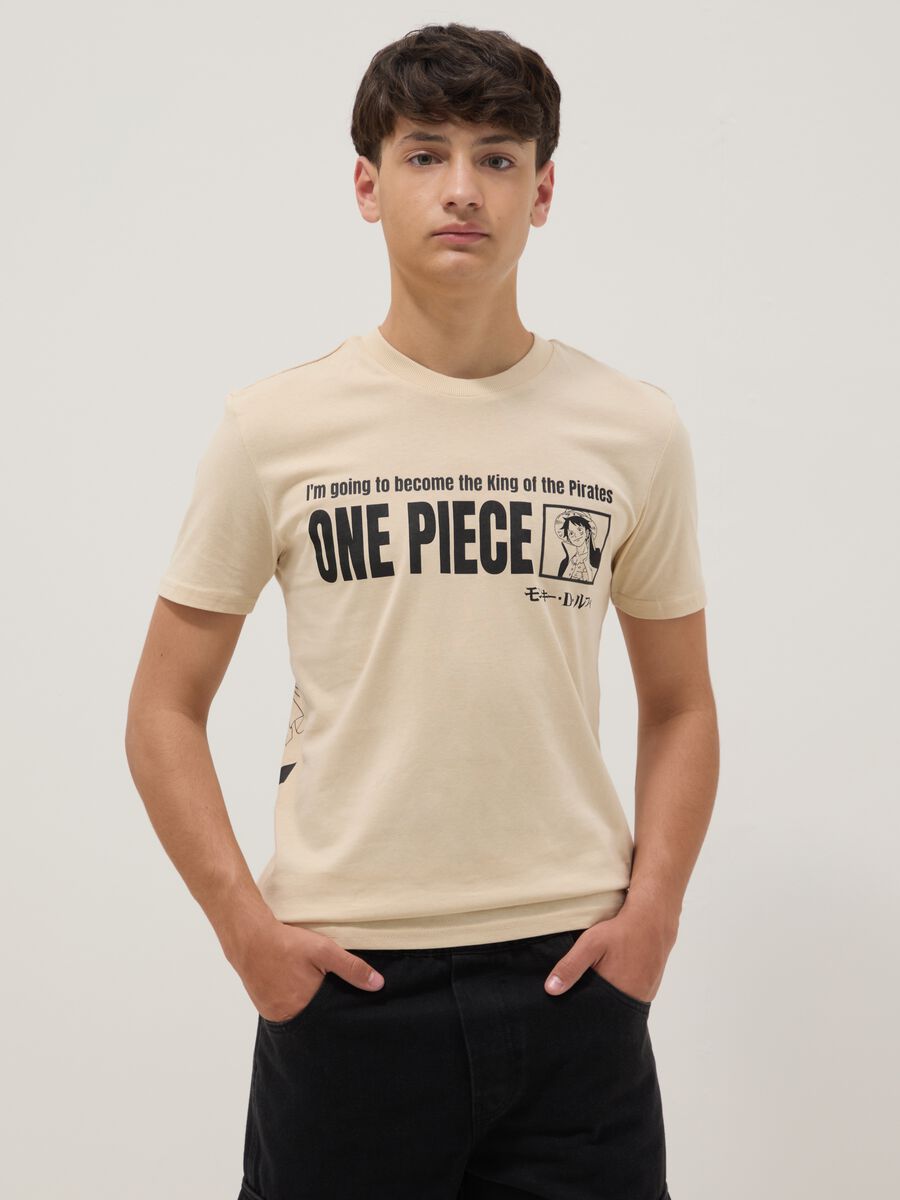 T-shirt beige in puro cotone a maniche corte_0