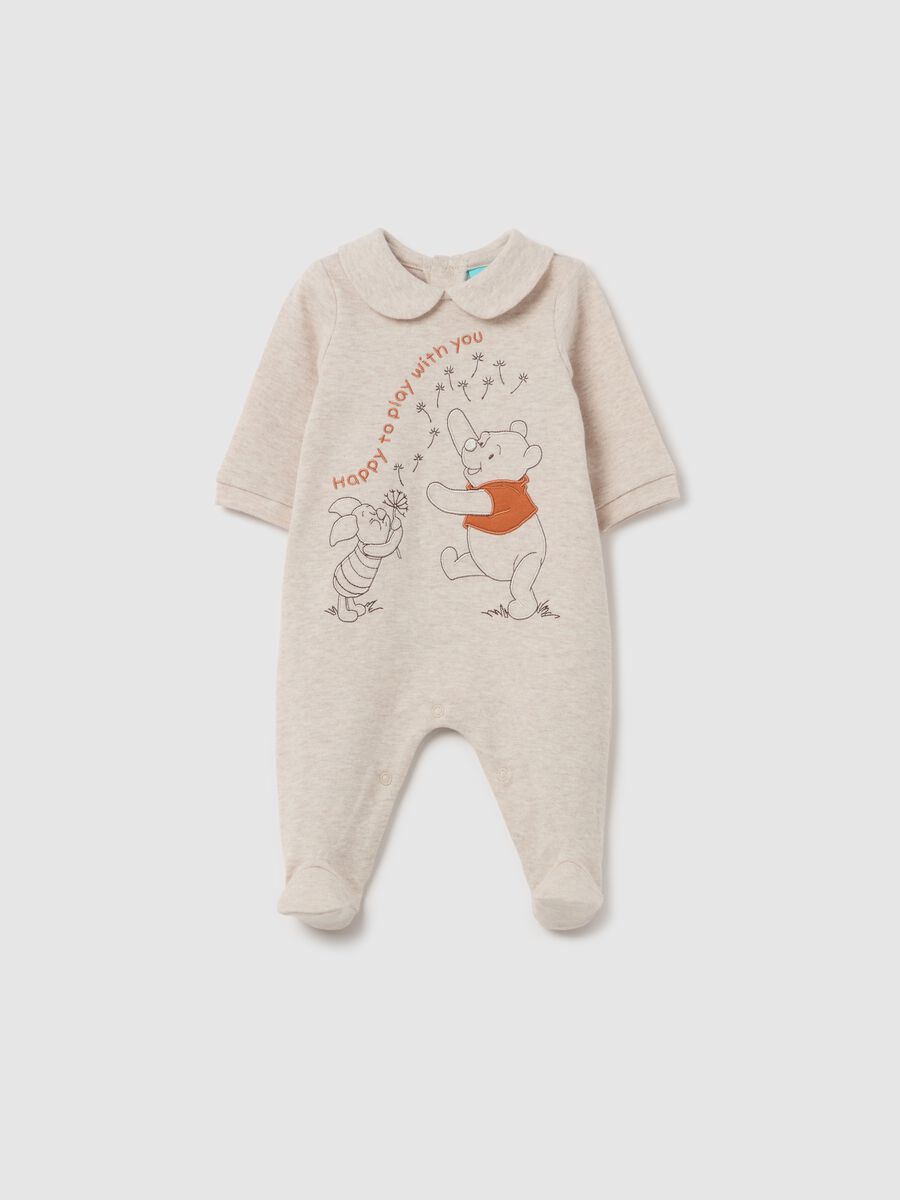 Cotton onesie with feet and Winnie the Pooh embroidery_0