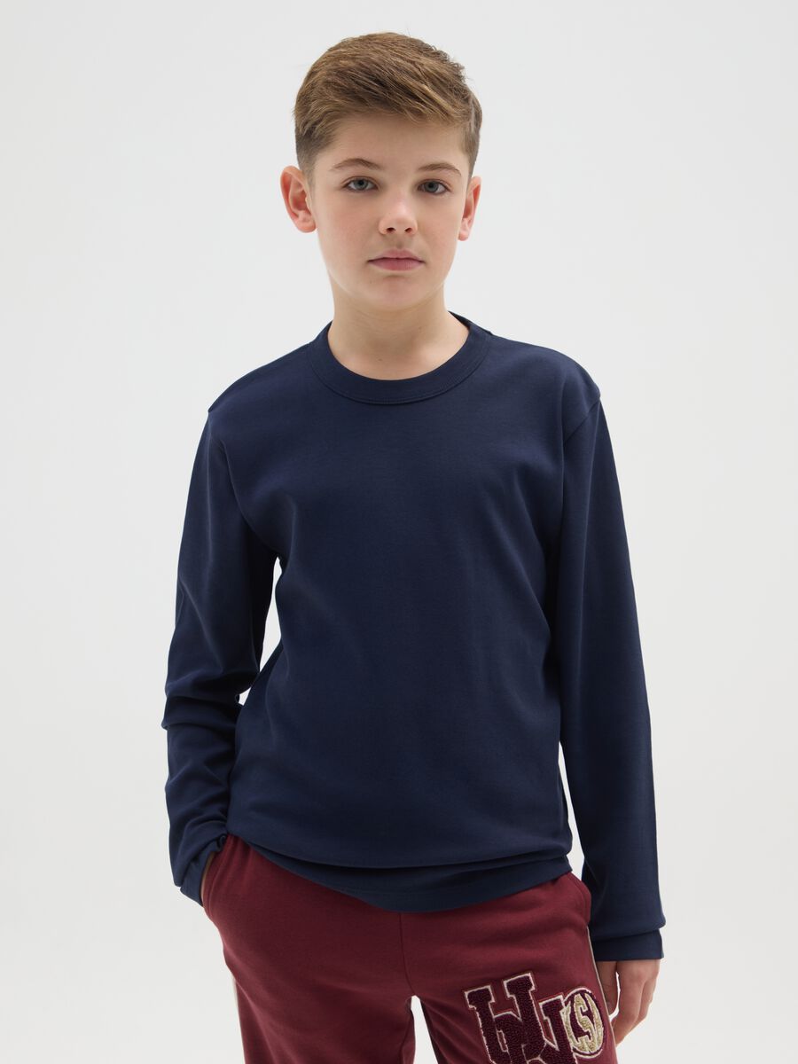 Maglia da ragazzo in puro cotone blu regular fit_0