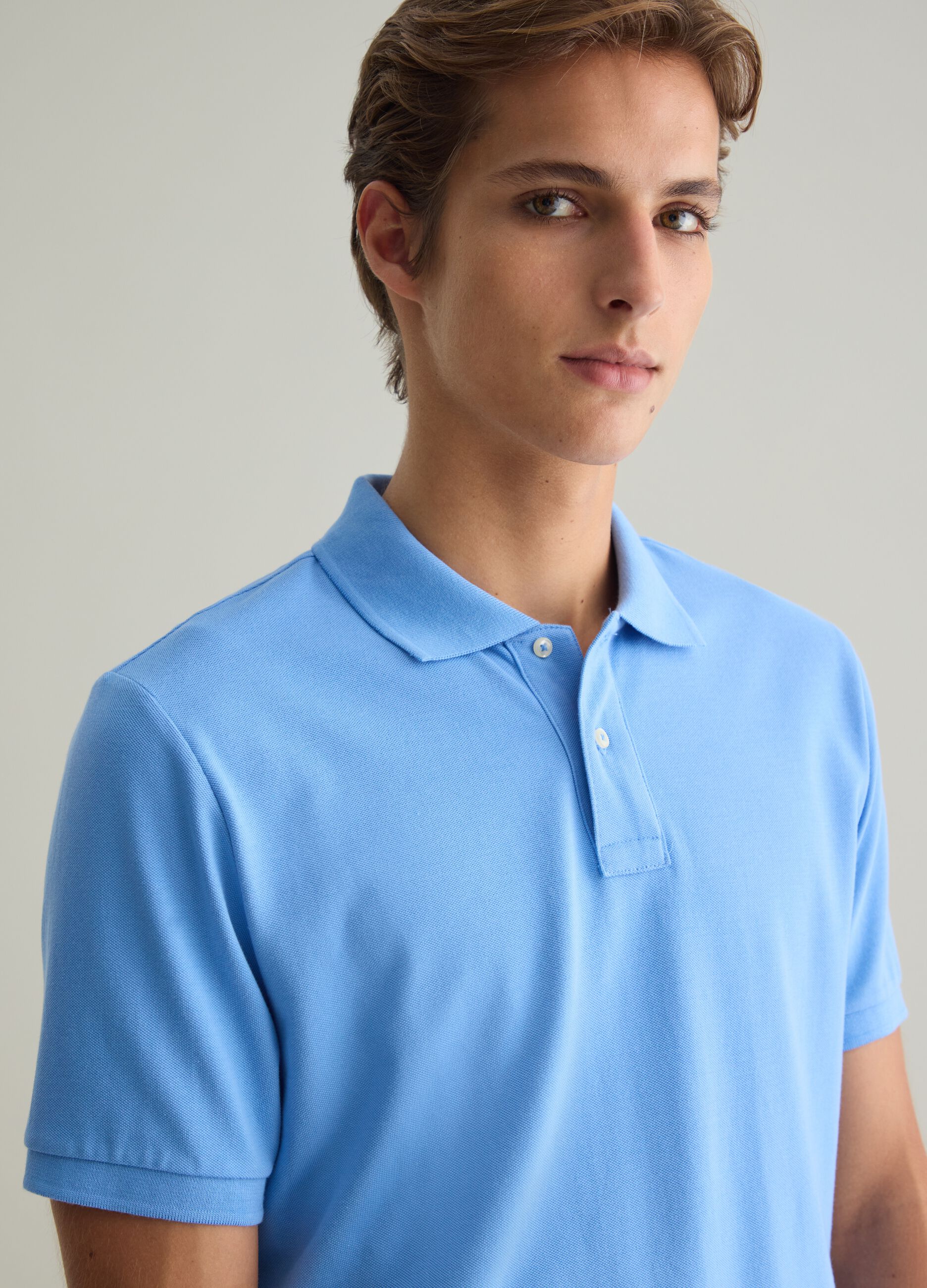 Polo da uomo in puro cotone Supima azzurro regular fit