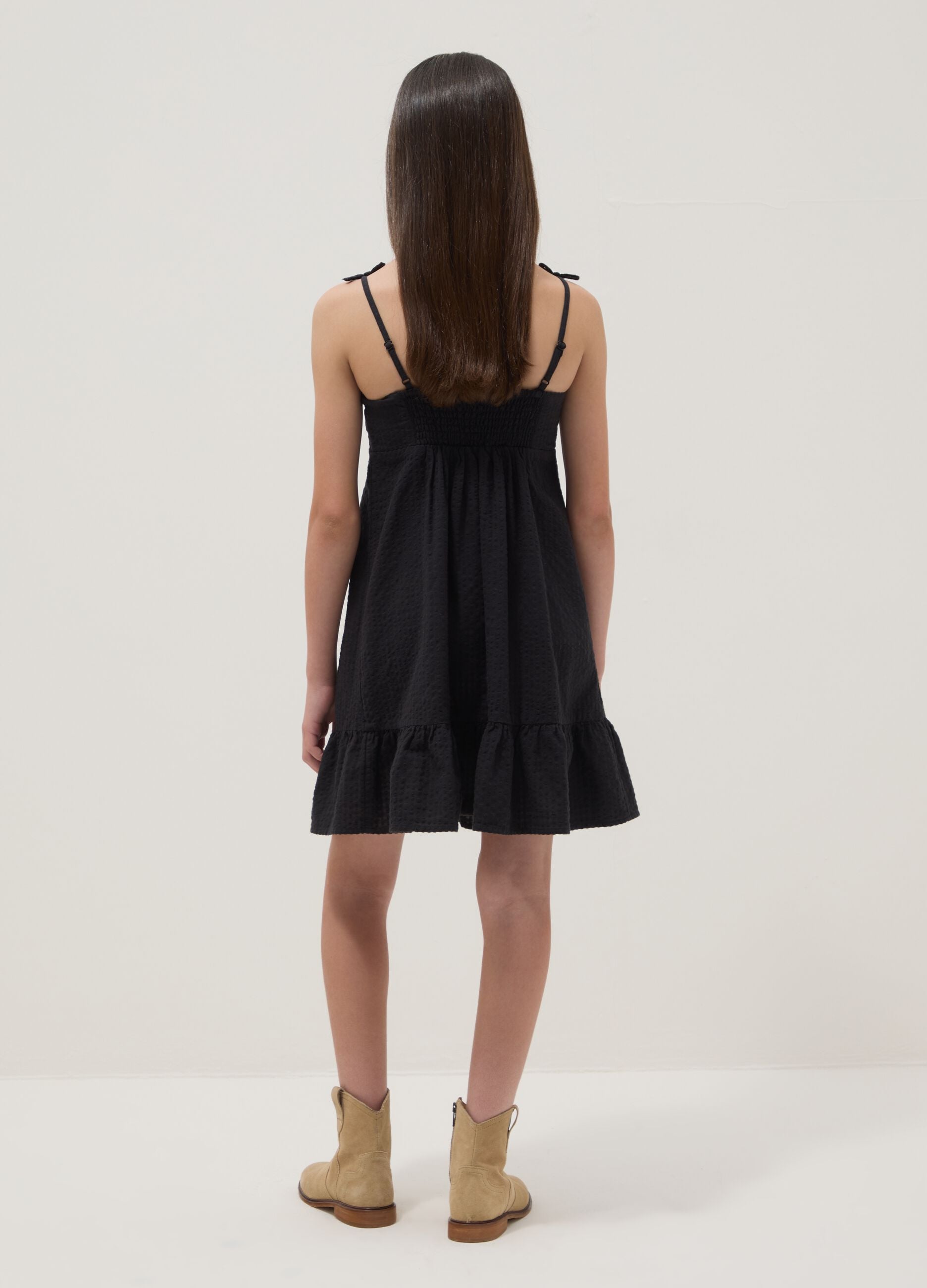 Black pure cotton dress with thin straps