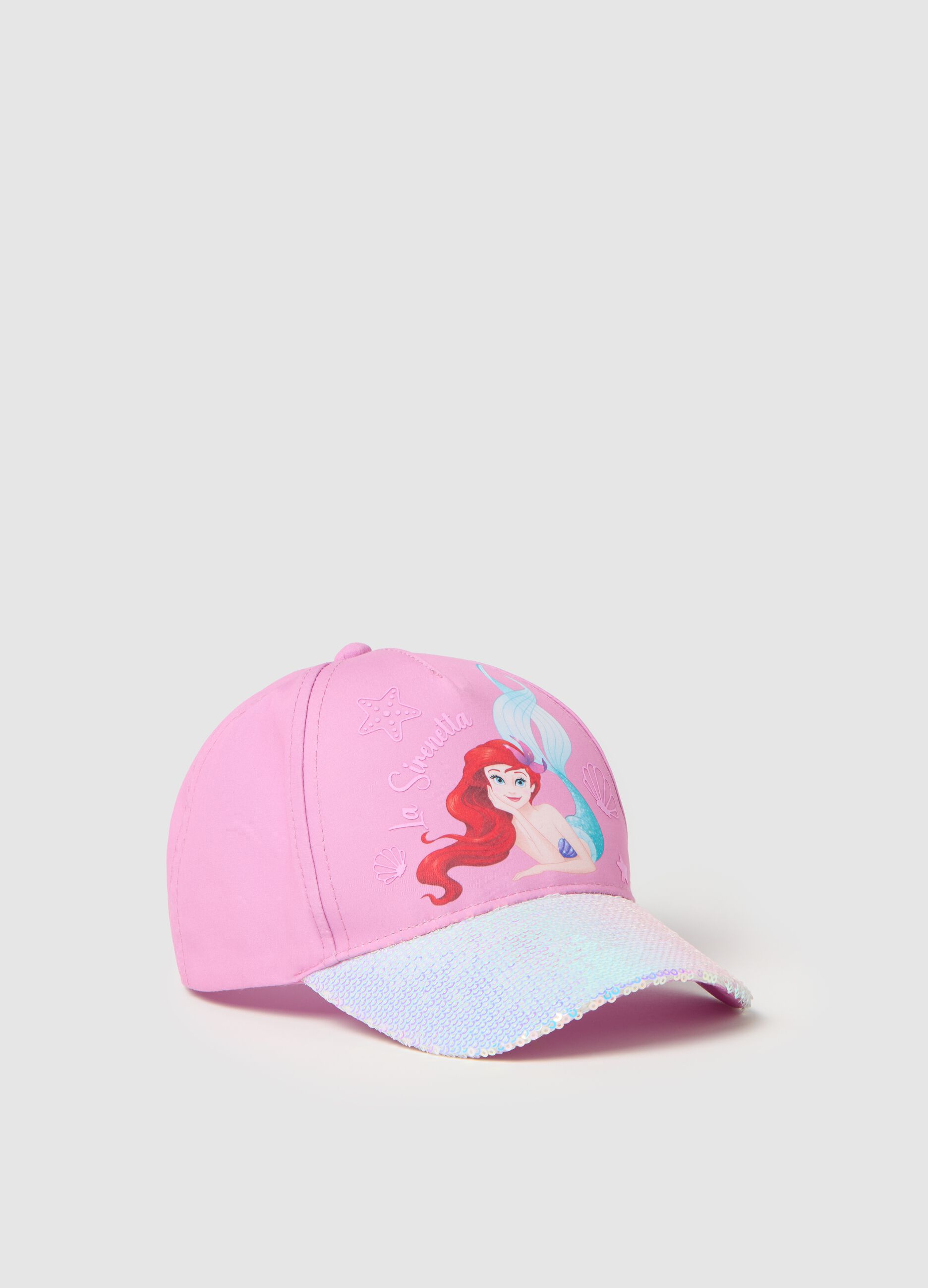 Pink Baseball Cap with Mermaid and Sequins