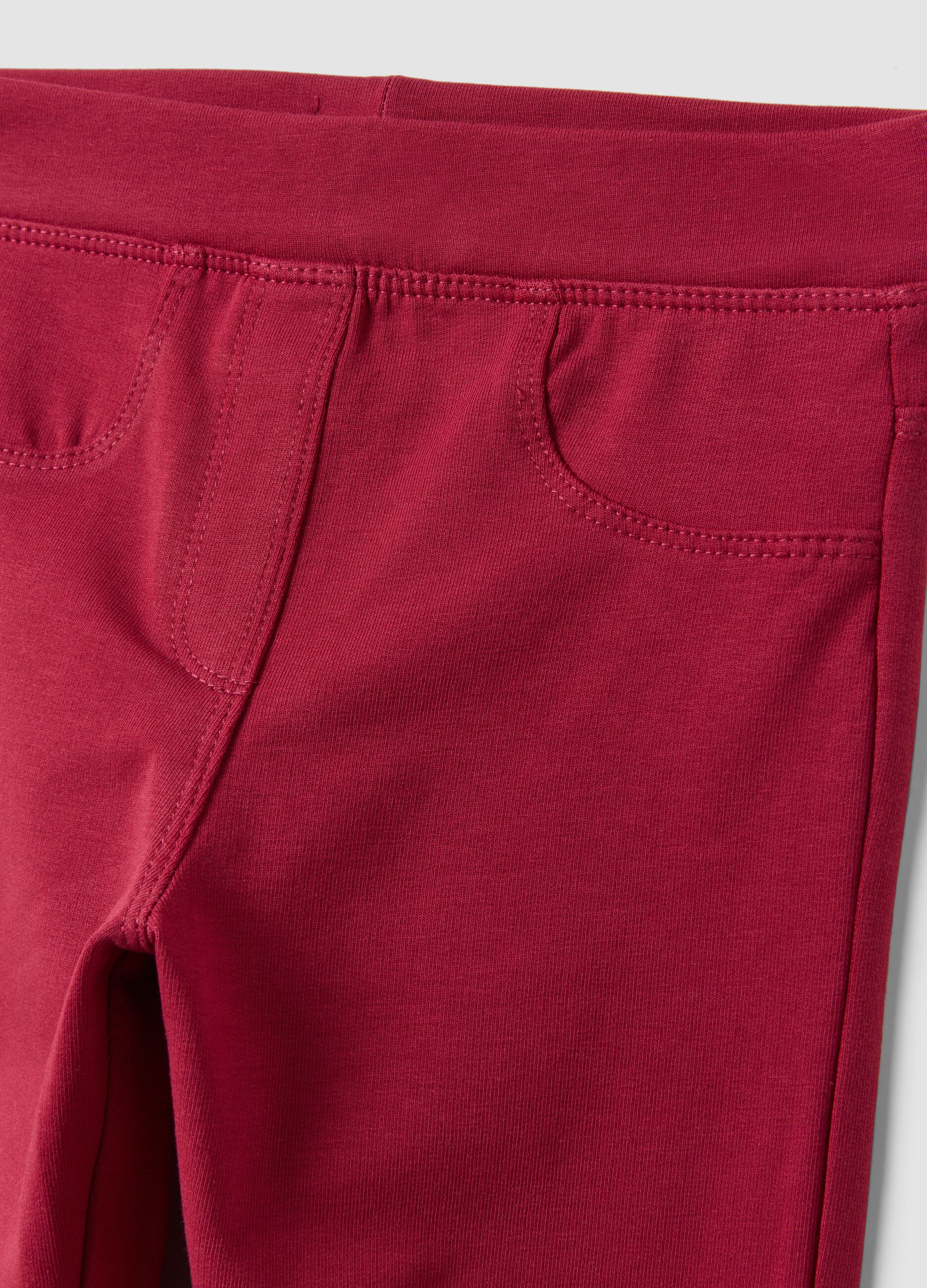 Red slim-fit organic stretch cotton treggings for girls