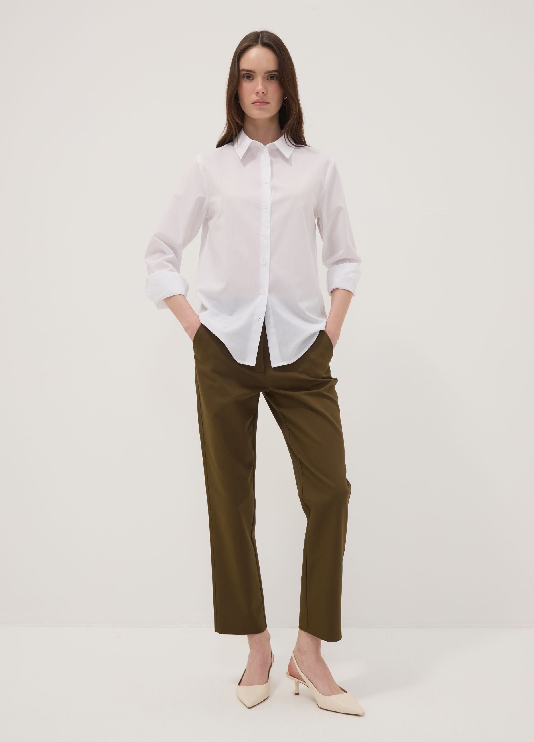 Pantaloni verdi in cotone elasticizzato slim