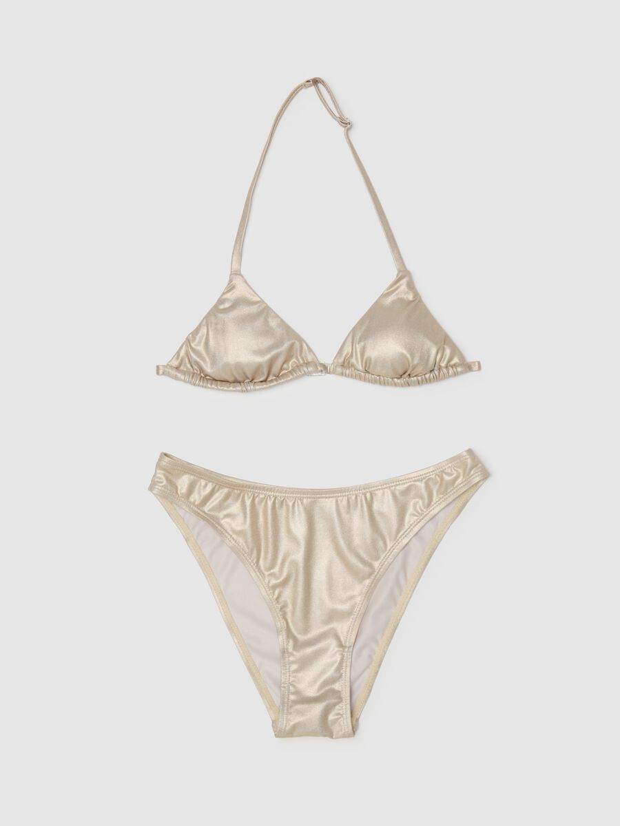 Girls' gold stretch fabric bikini_0