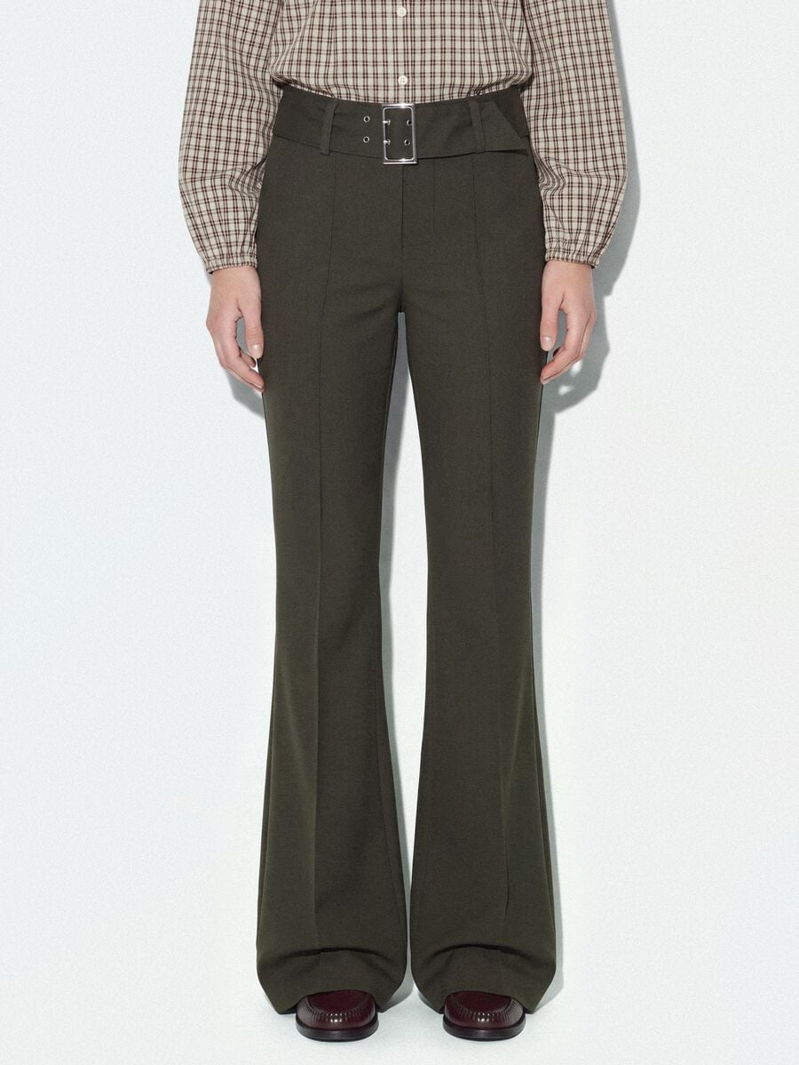 Green slim-fit stretch viscose trousers_1