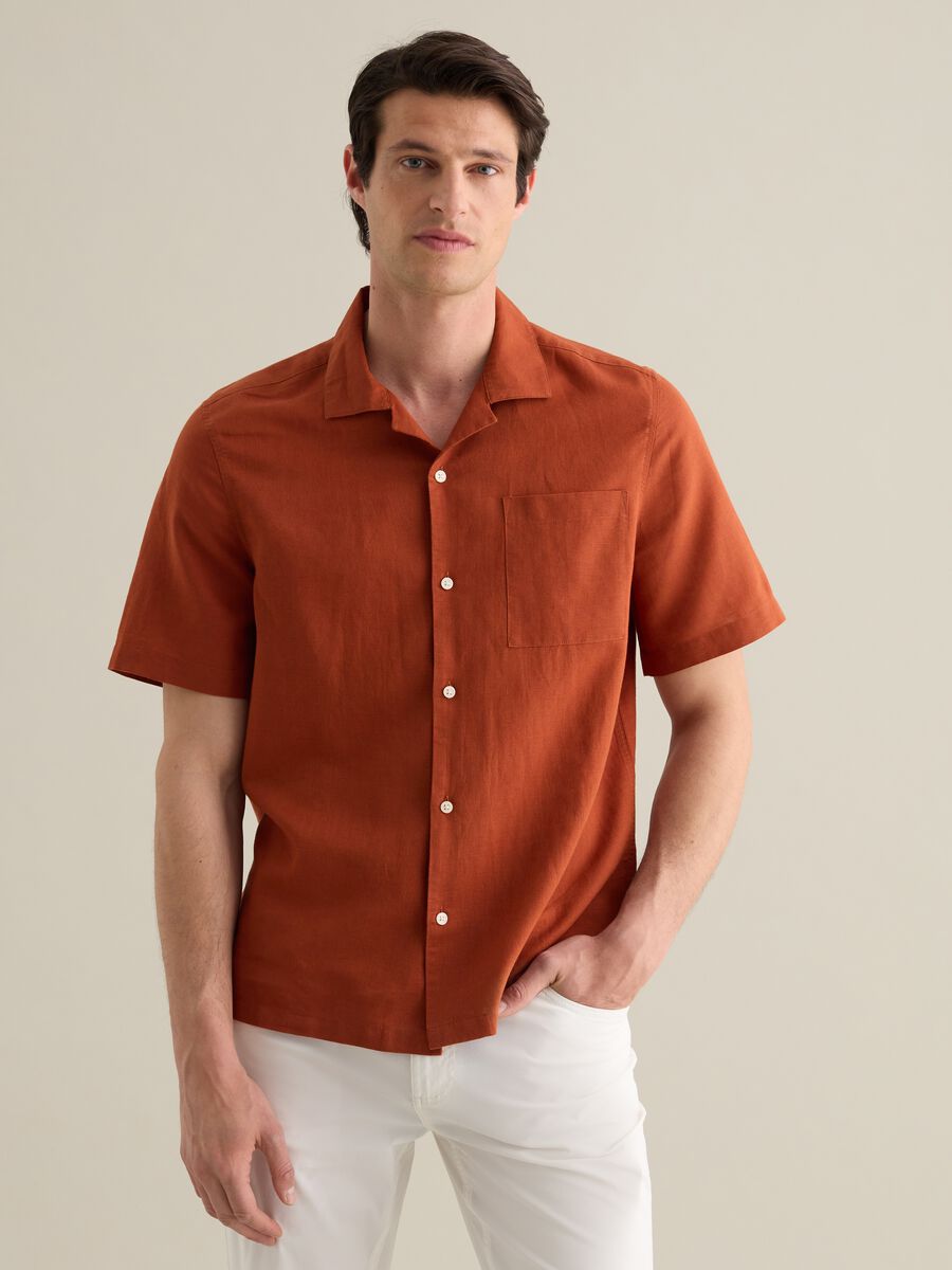 Orange Casual Shirt in Linen and Cotton Blend_0