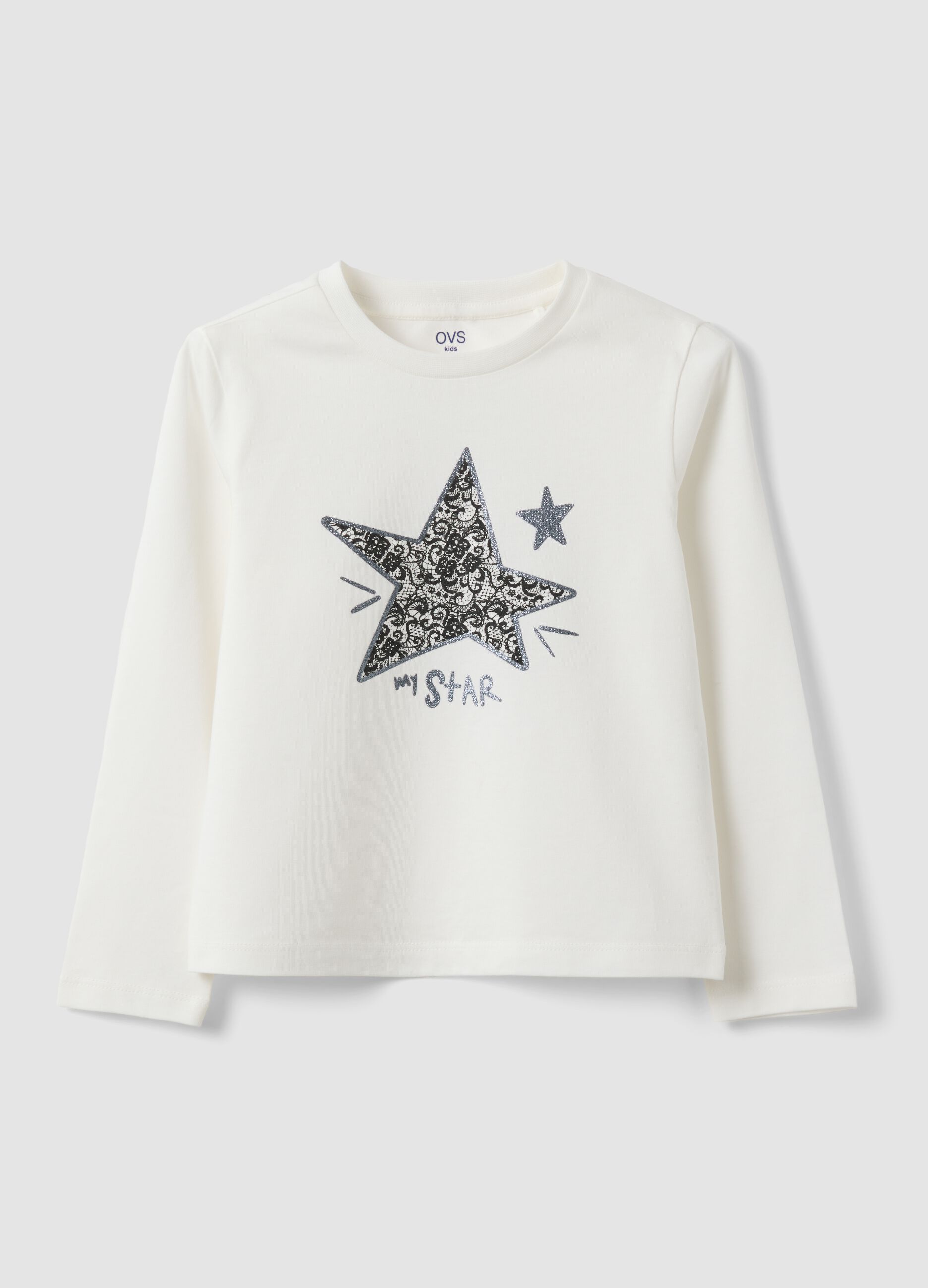 Girls&rsquo; grey organic cotton T-shirt with front print