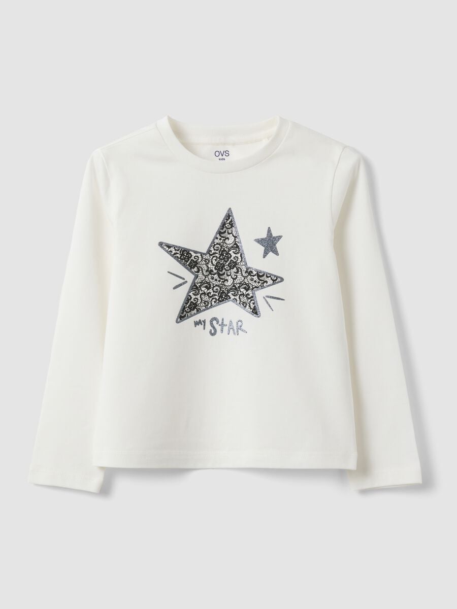 Girls&rsquo; grey organic cotton T-shirt with front print_0