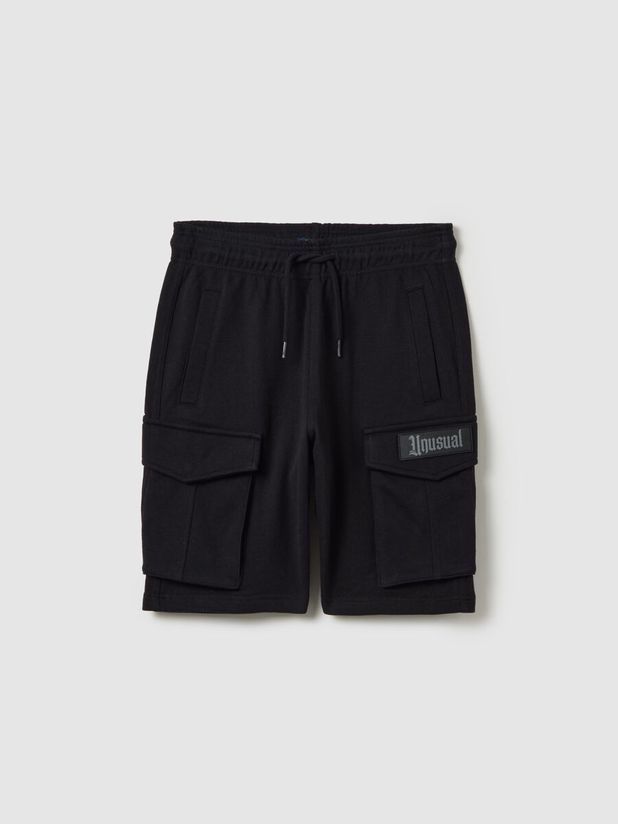 Boys' regular fit black cotton cargo shorts_0