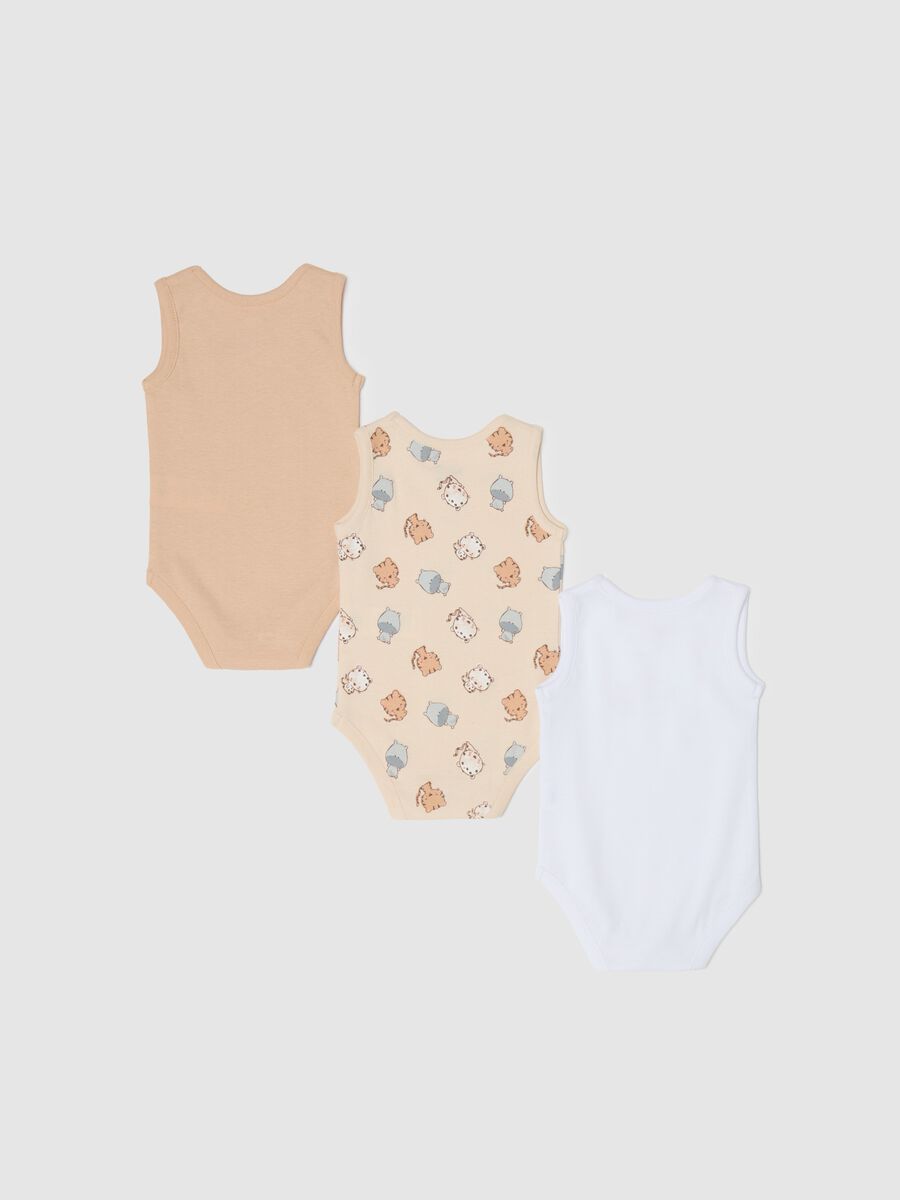 Three-pack sleeveless bodysuits in organic cotton with print_0