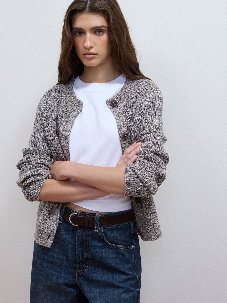 Grey pure cotton knit cardigan in regular fit_2