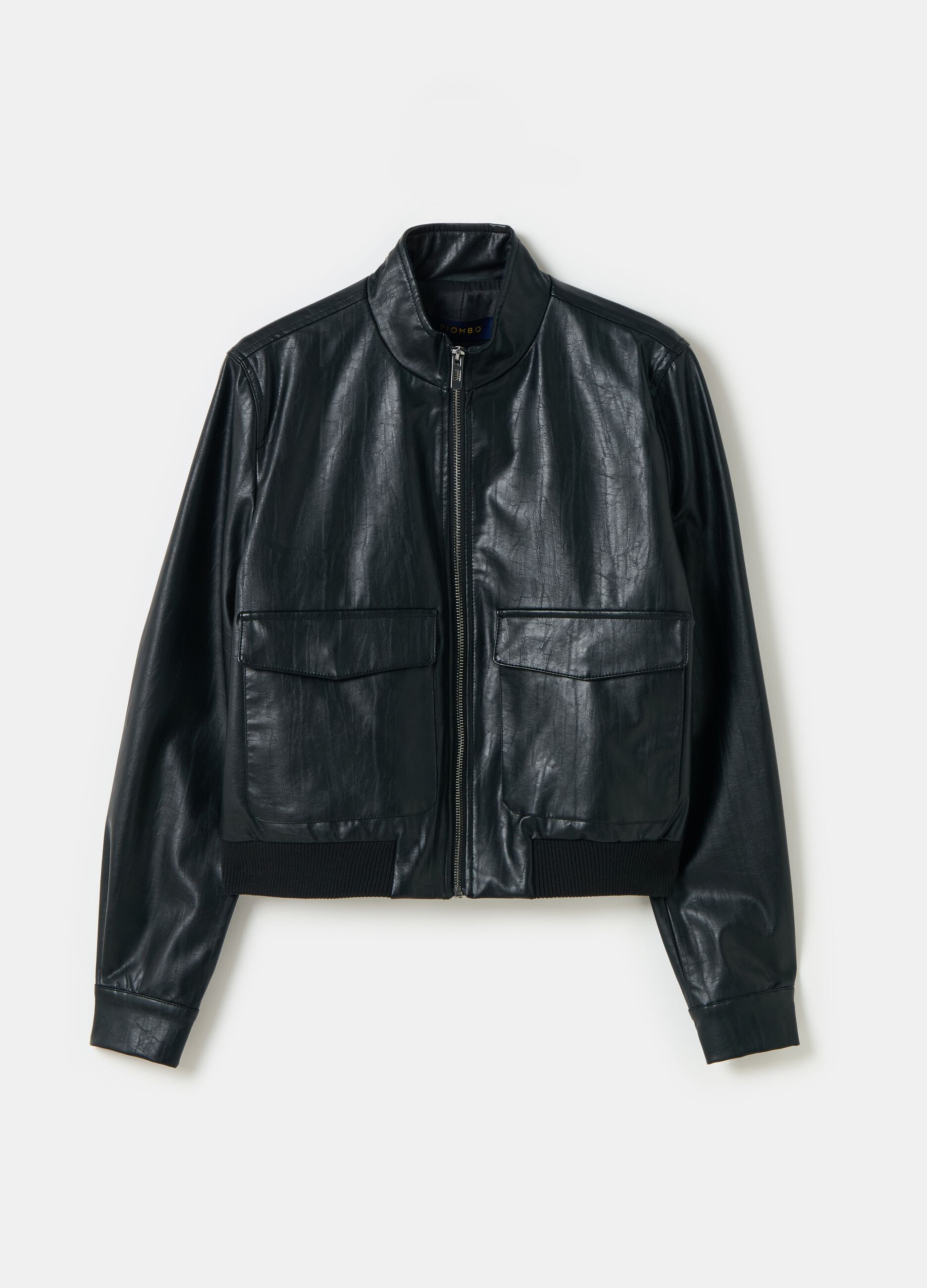 Full-zip glossy-effect bomber jacket