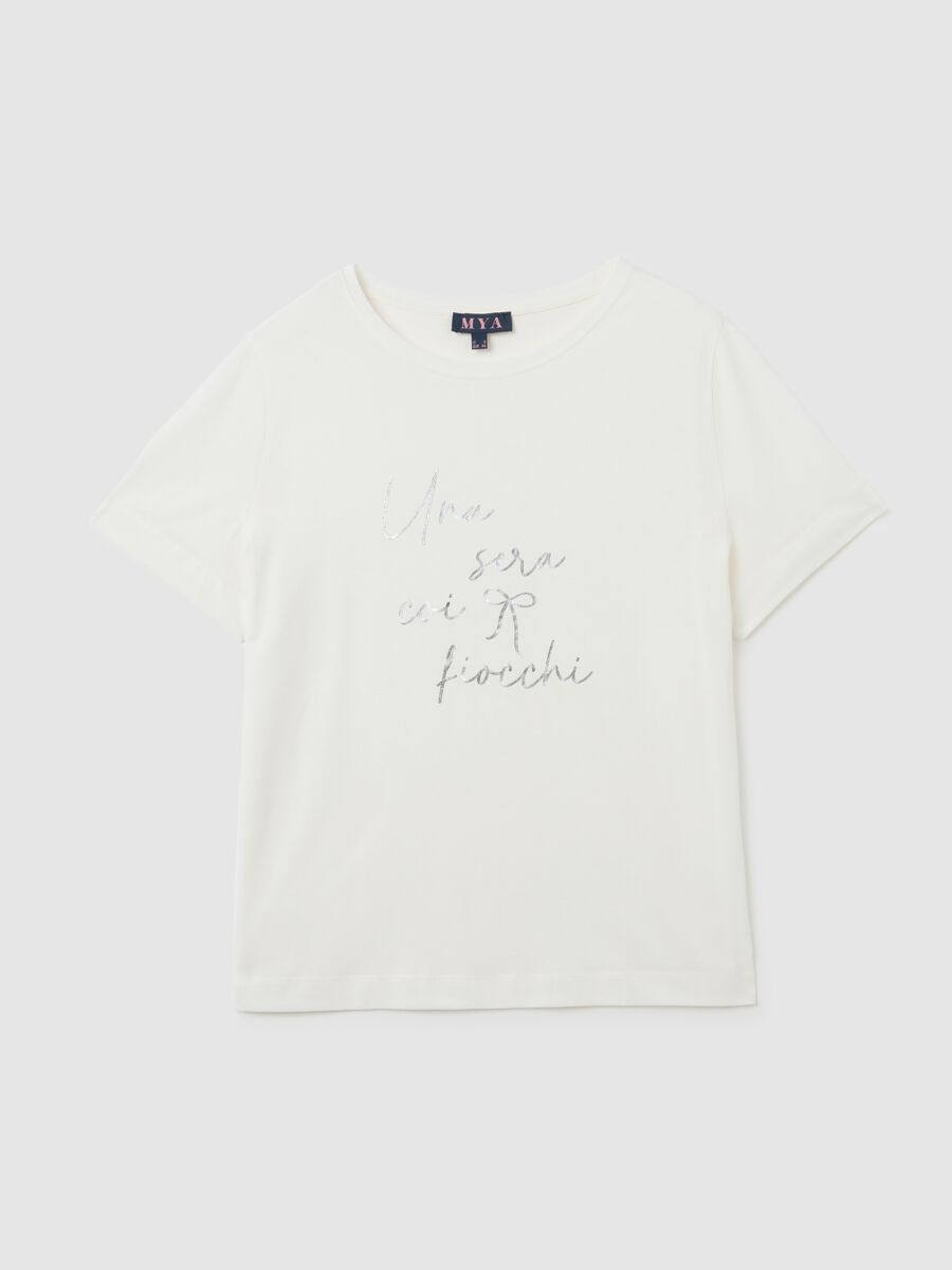 White pure cotton T-shirt regular fit with embroidered text_4