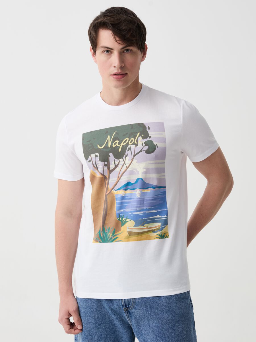 Cotton T-shirt with Naples print_0