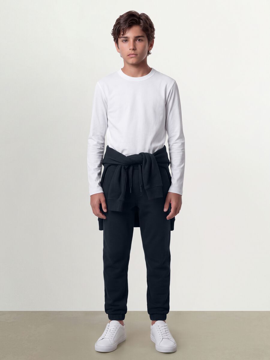 Navy organic cotton joggers with drawstring for boys_0