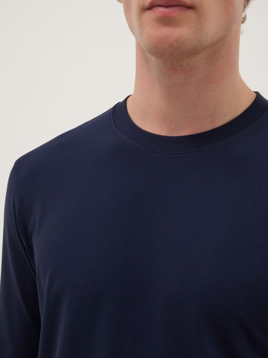 Long sleeve blue t-shirt in stretch cotton regular fit_3