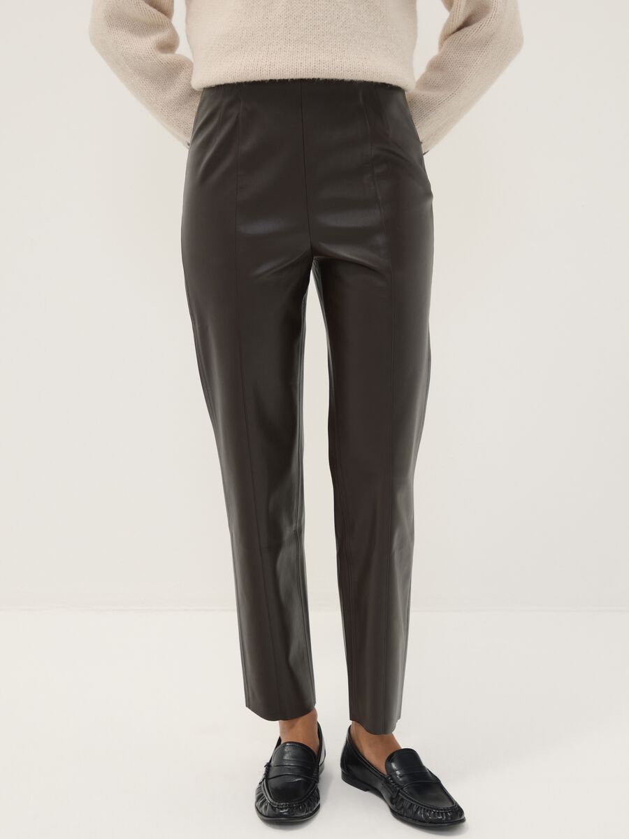 Leggings marroni slim fit con vita regular ed elastico_1