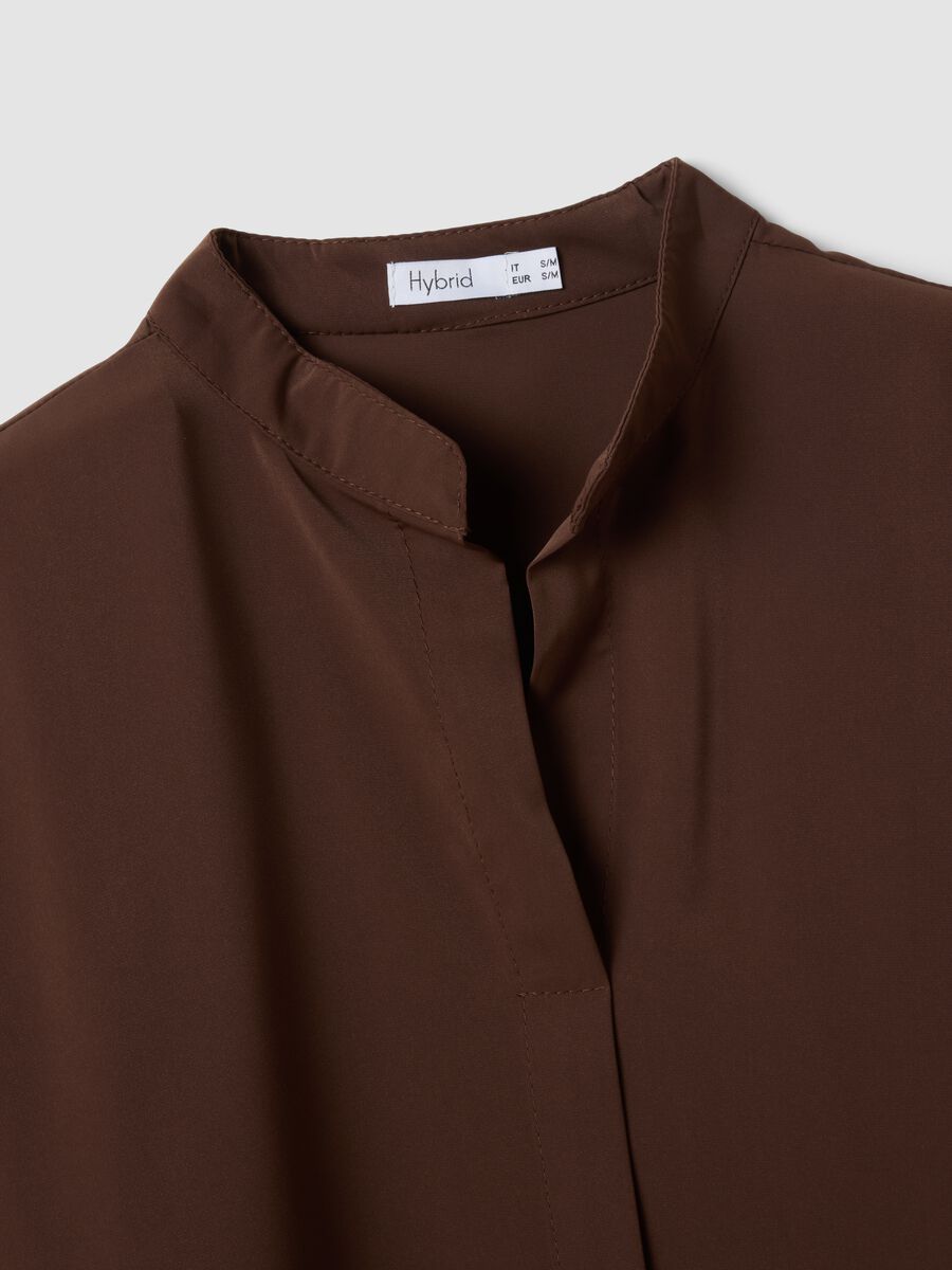 Brown regular-fit blouse with mandarin collar_5